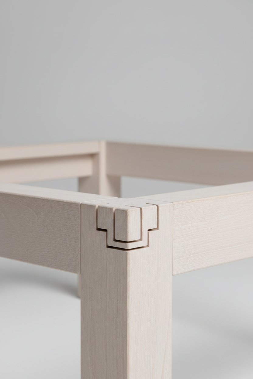 Double Wooden Lounge Base in White Ash — Corner detail