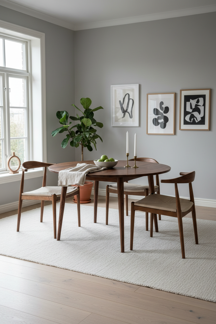 Round Dining Table in Deep Walnut — Wide Scene