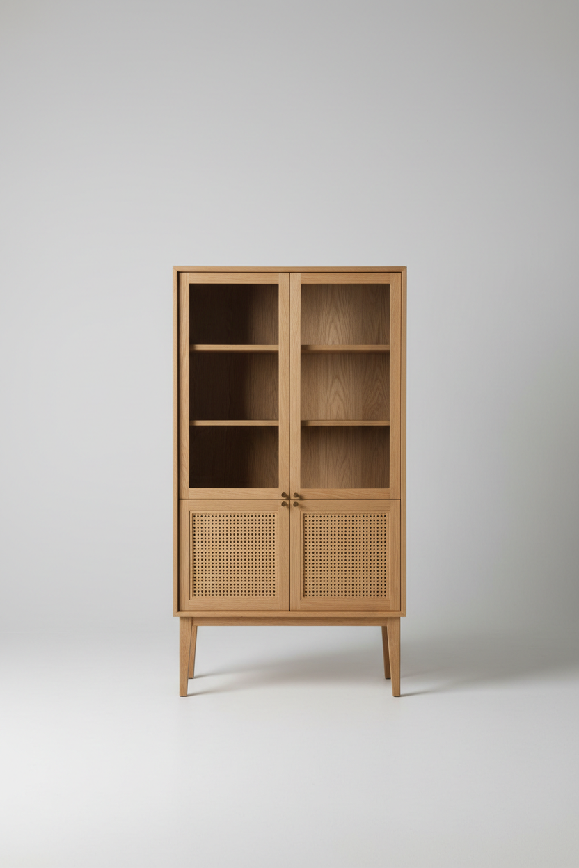 Nordic Display Cabinet in Light Oak – Hero shot on light grey background