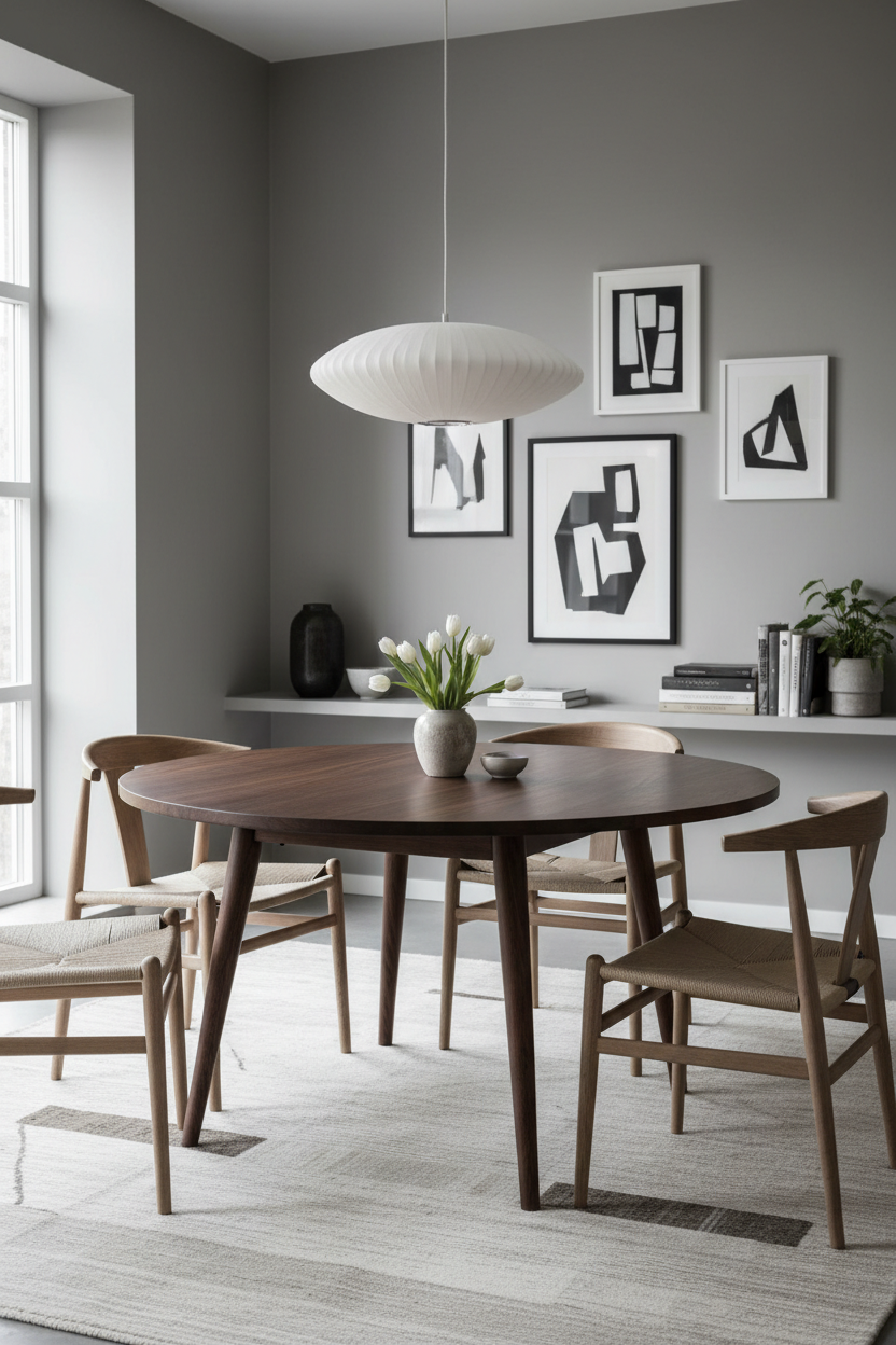 Round Dining Table in Deep Walnut — Styled Interior