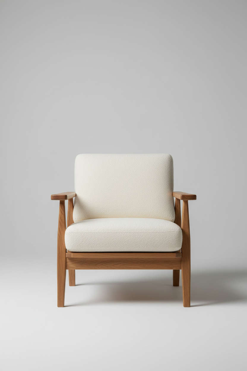 Wooden Armchair in Cream Bouclé — Premium Composition
