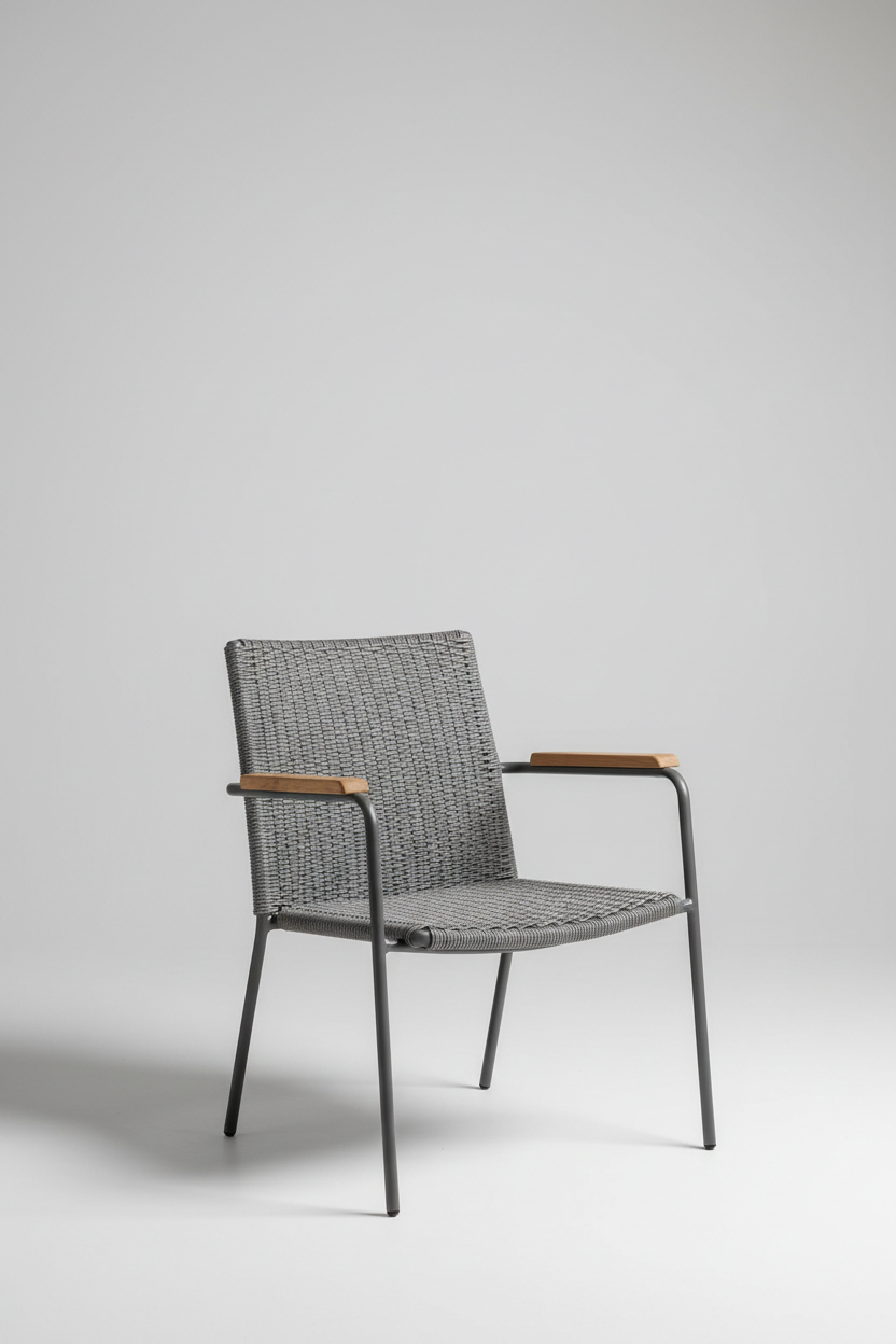 Woven Outdoor Chair in Pebble Grey — Angle view