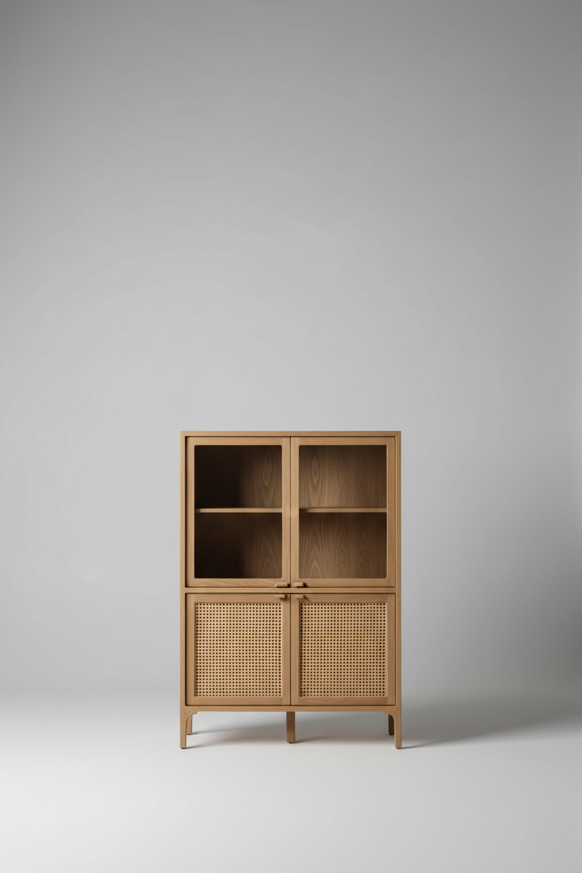Nordic Display Cabinet in Light Oak – Premium editorial composition