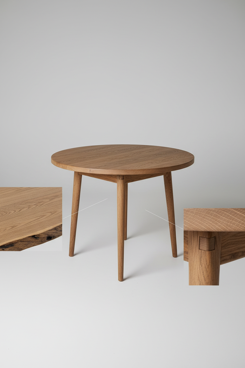 Round Dining Table in Rustic Elm — Material Close-up