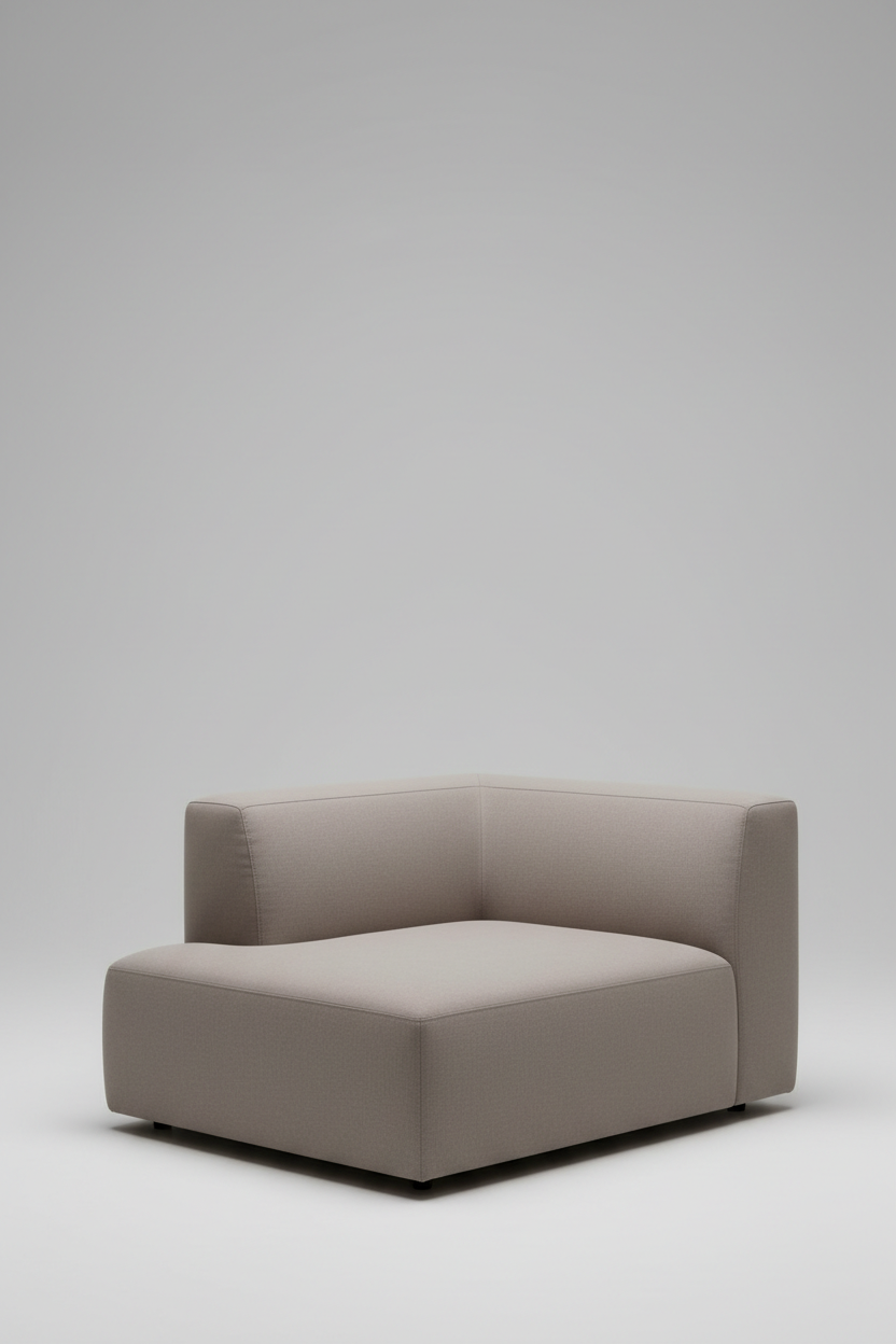 Modular Corner Seat in Mist Taupe fabric, 45-degree angle view