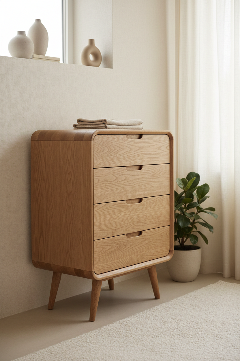 Oak Haven Cabinet in Natural Oak – Lifestyle scene in Japandi interior