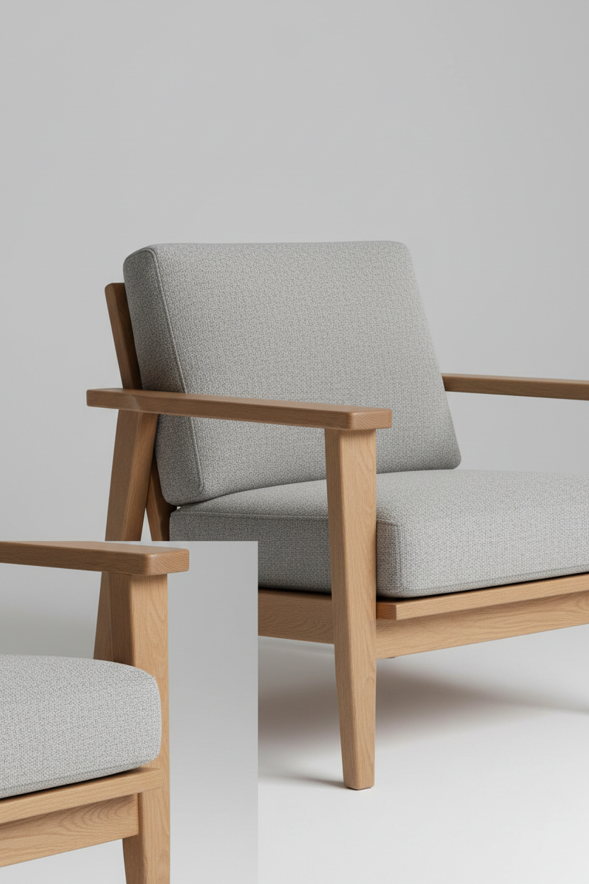 Wooden Armchair in Pebble Grey — Corner Detail