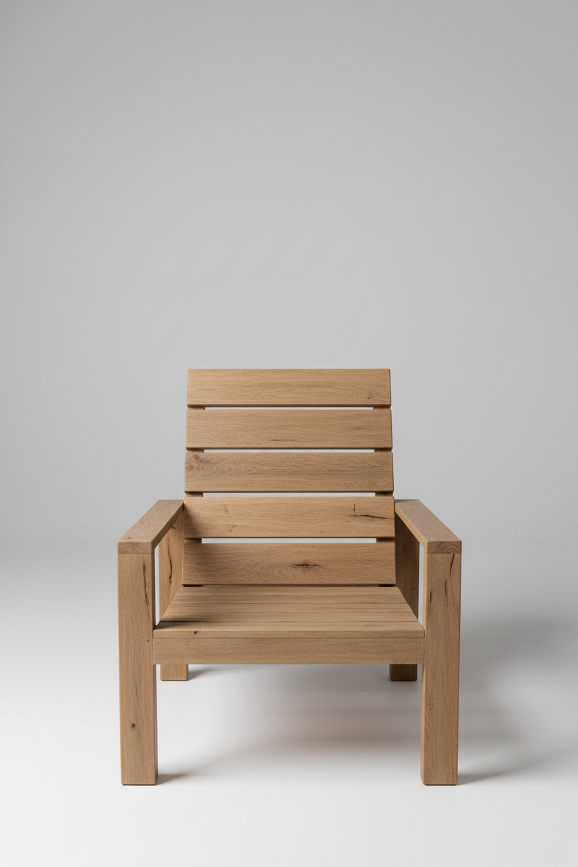 Wooden Lounge Chair in Rustic Elm — Top view