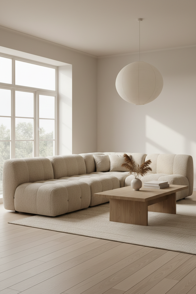 Modular Sofa in Oat Beige styled in a Japandi living room