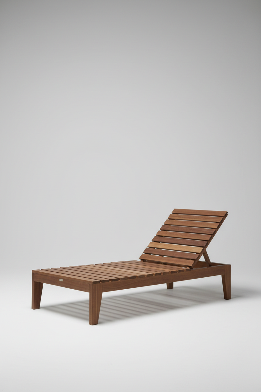 Double Wooden Lounge Base in Walnut Brown — Angle view