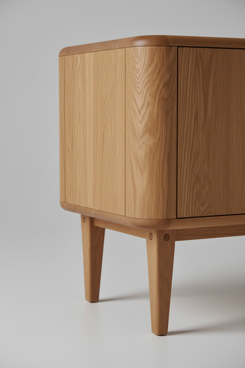 Oak Haven Cabinet in Natural Oak – Corner and leg detail close-up