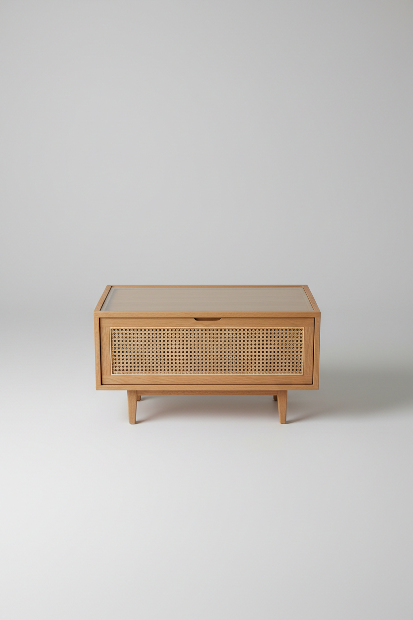 Nordic Display Cabinet in Light Oak – Top view showing oak frame and glass panel